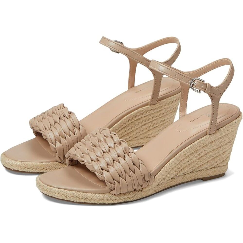 Bandolino Espadrille Wedge Sandals 9.5 Ankle Strap Resort Church Braided Tan